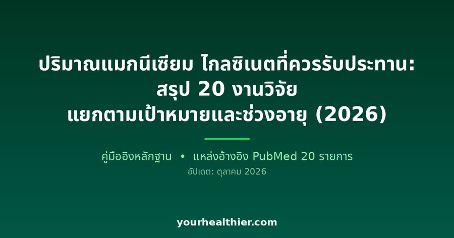 ปริมาณแมกนีเซียม ไกลซิเนตที่ควรรับประทาน: สรุป 20 งานวิจัย แยกตามเป้าหมายและช่วงอายุ (2026)